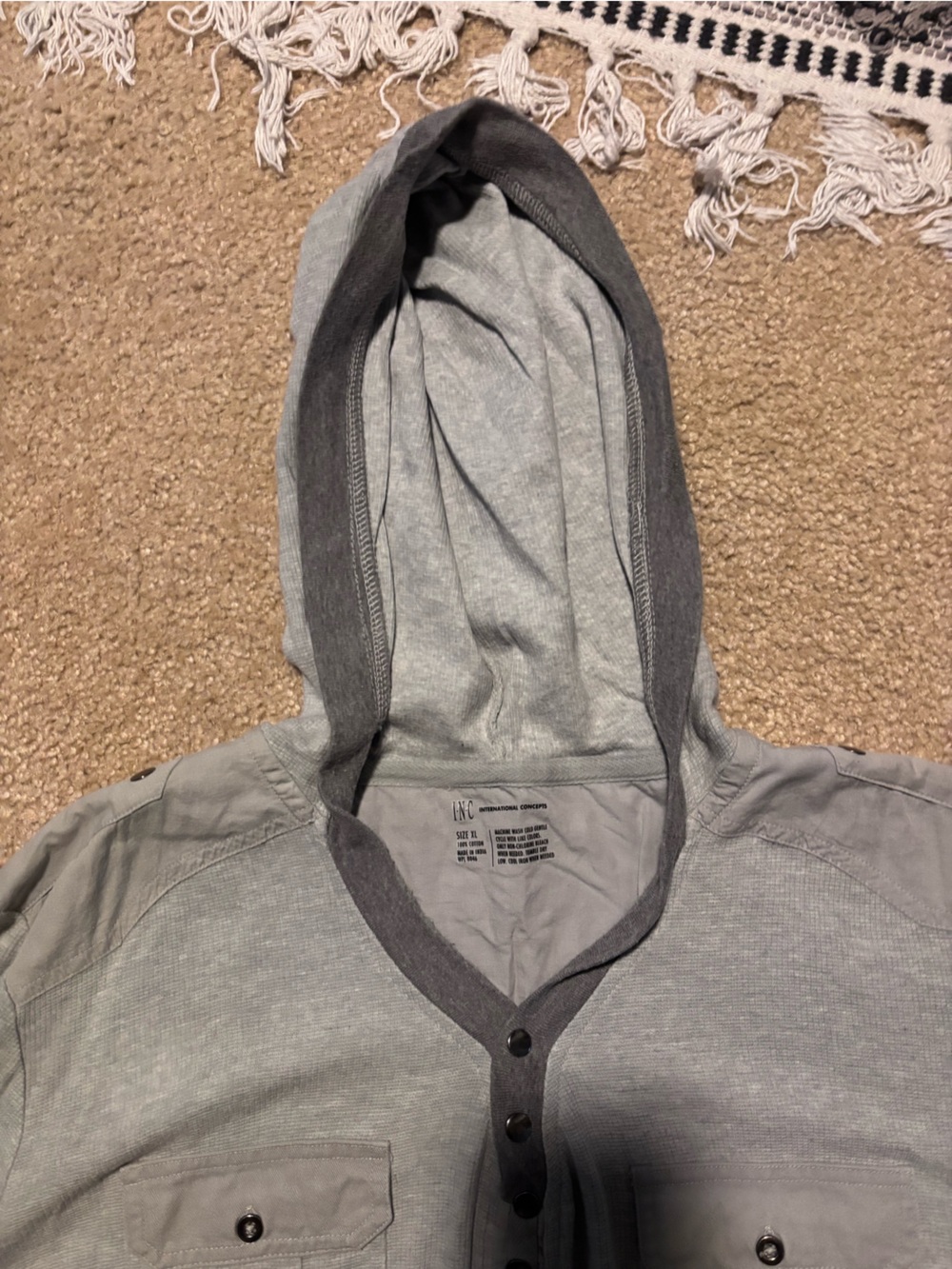 INC International Concepts Light Gray Hooded Henley Undershirt